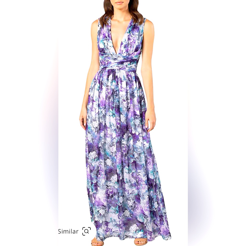 New Dress The Population Womens Pleated Maxi Evening Dress Floral Purple Small